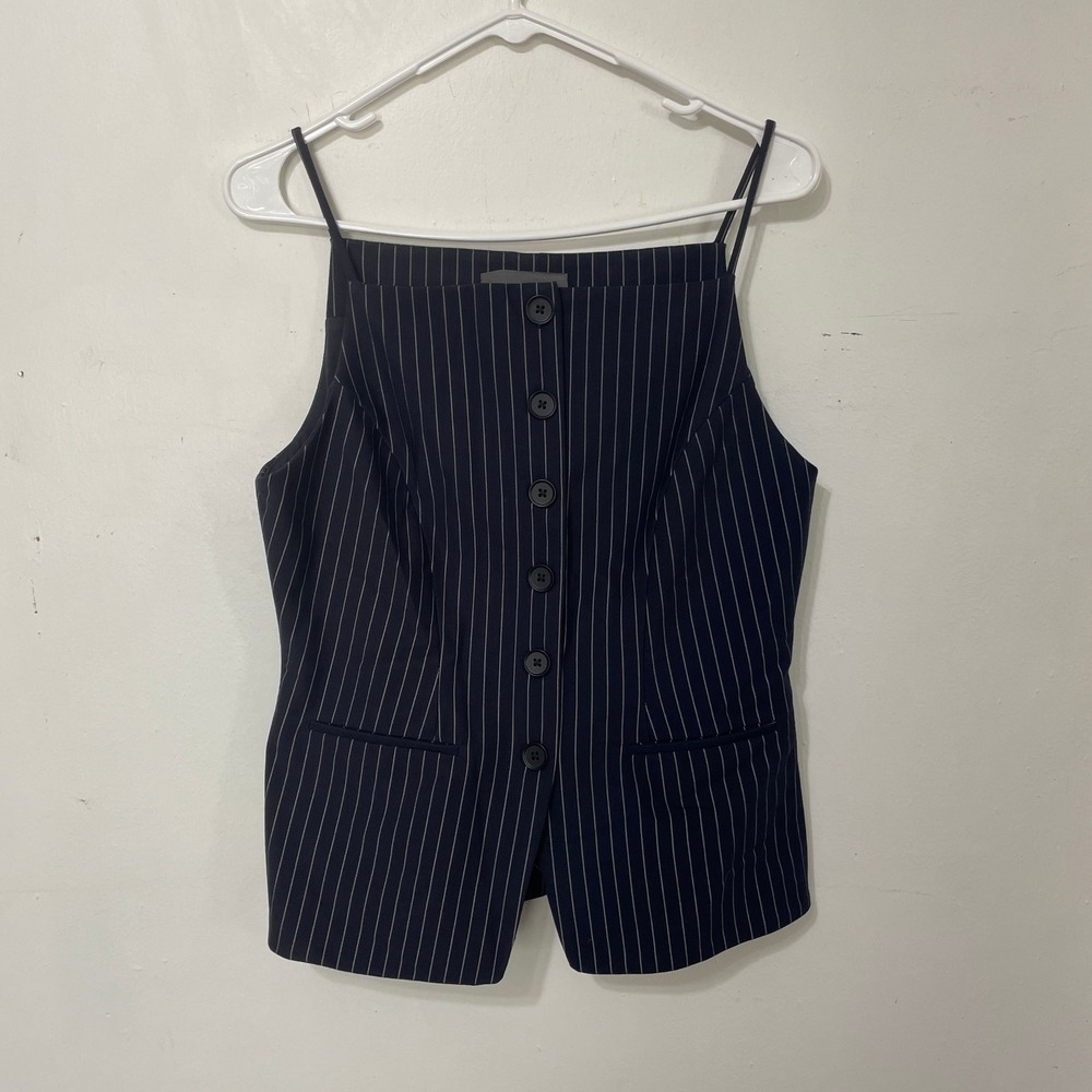 Sunday in Brooklyn Womens Pinstripe Button Down Vest Top‎ Navy Blue Small